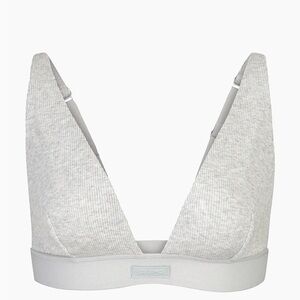 SKIMS Cotton Plunge Bralette Light Heather Grey Size L Soft Ribbed Lounge Bra